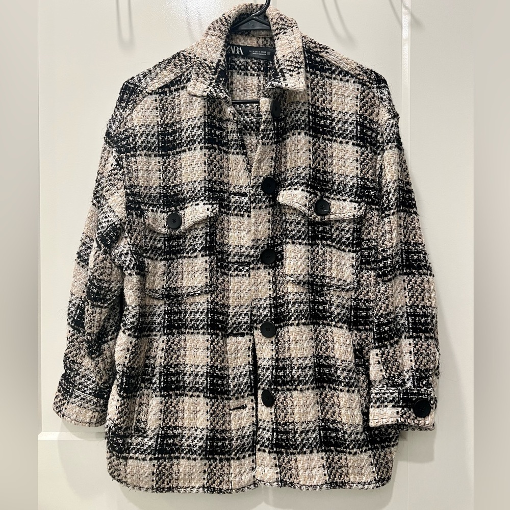 ZARA plaid tweed button up shacket (size S)